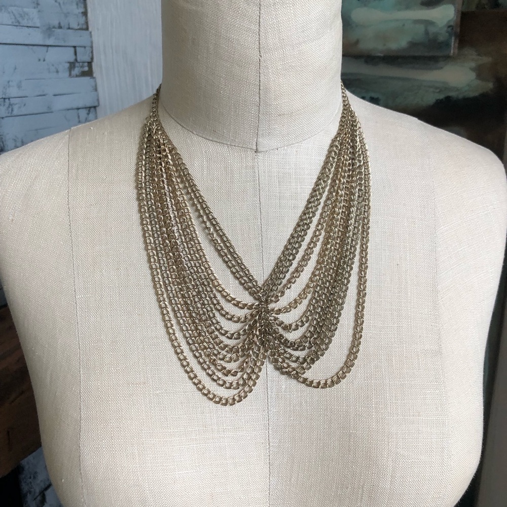 Draped Layered Collar Style Gold Tone Necklace